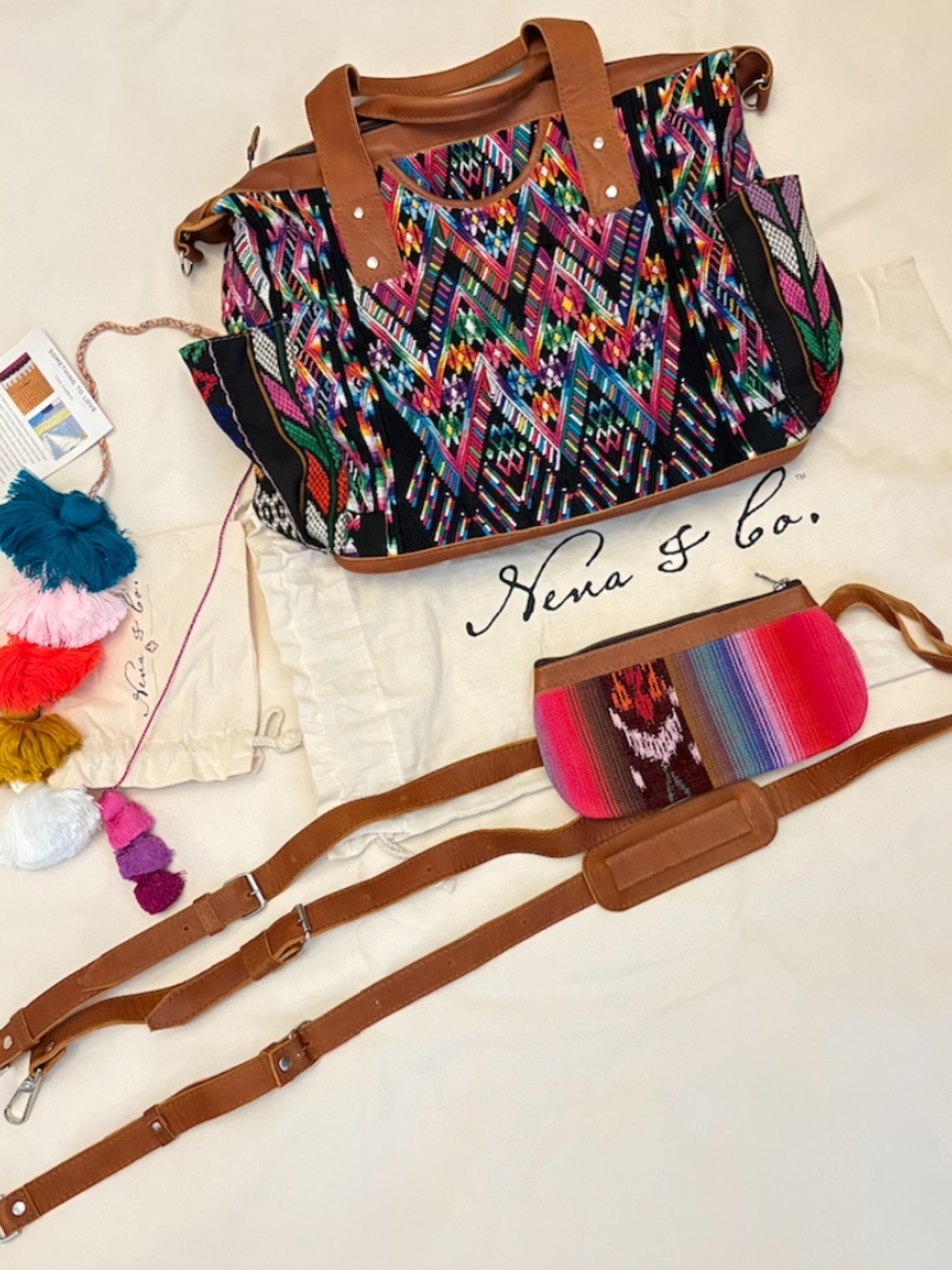 (Full Set) Nena & Co OOAK Huipil Convertible Day Bag Set + Pouch + 2 Tassels